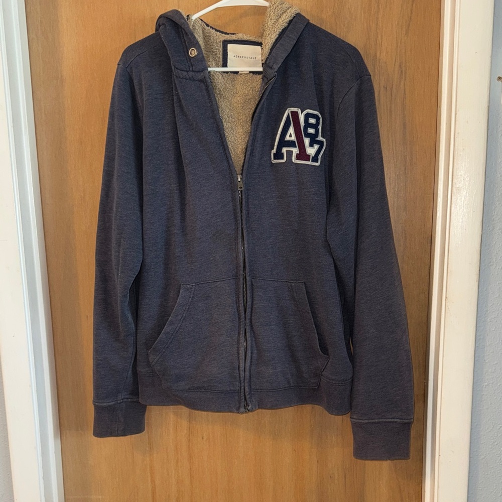 Aeropostale Blue  Sherpa-Lined Hoodie Jacket Logo Size XL